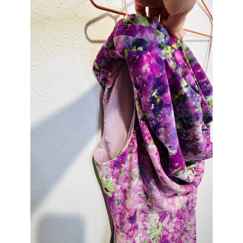 BADGLEY MISCHKA Purple Floral Orchid One Shoulder Gown Dress size 6 - Picture 10 of 14